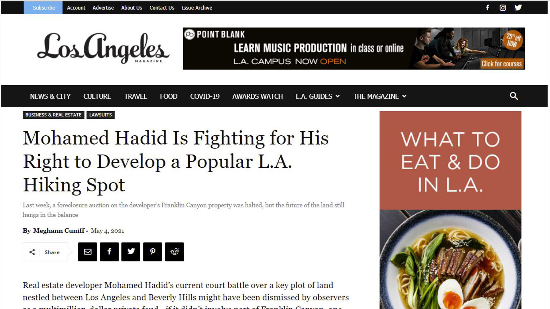 los angeles magazine mentions hillsides against hadid in new article