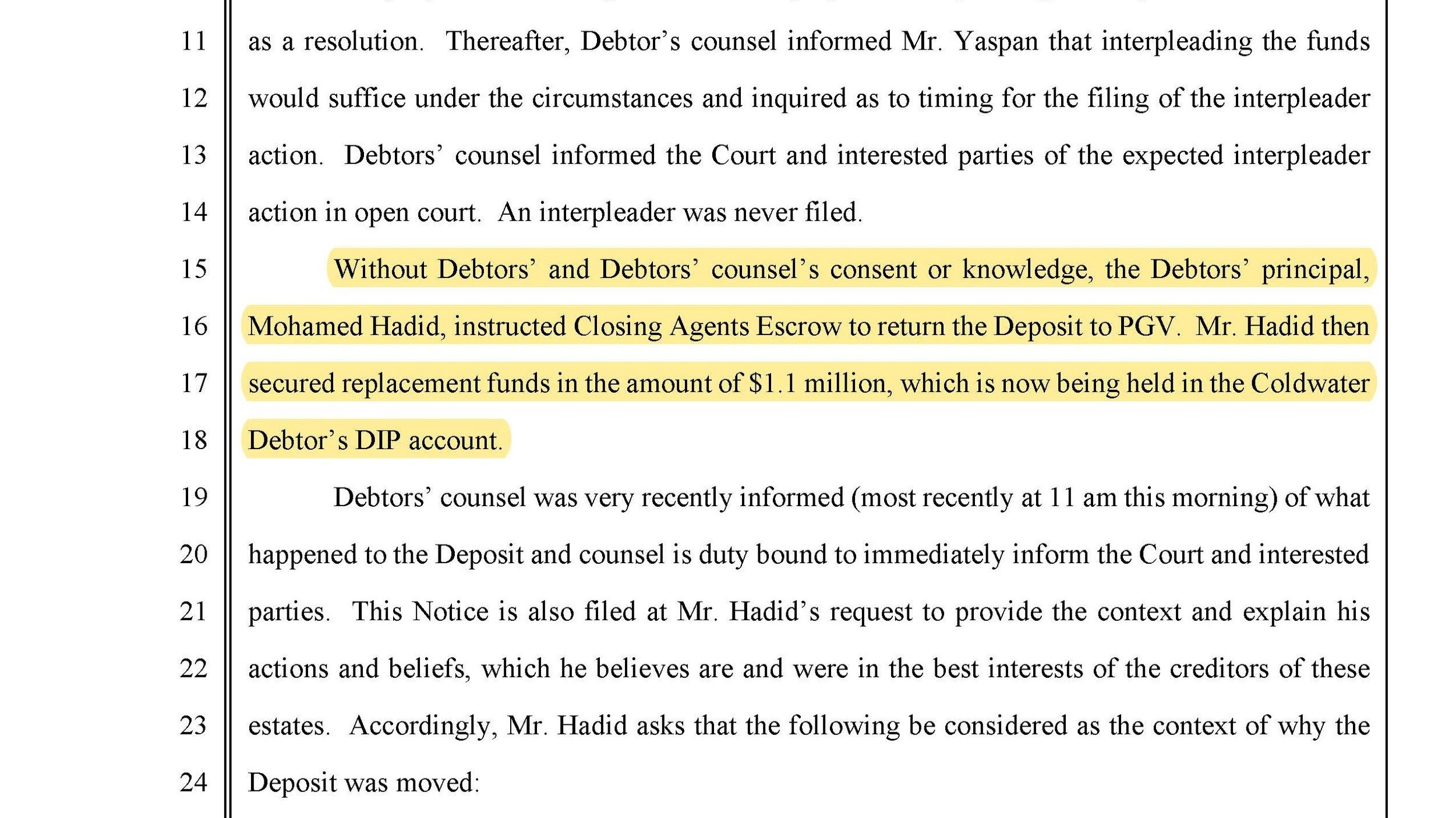 hadid drains saudi escrow account without court permission